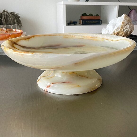 Vintage Solid Onyx Mid-Century Modern Footed Decorative Bowl - Picture 2 of 9